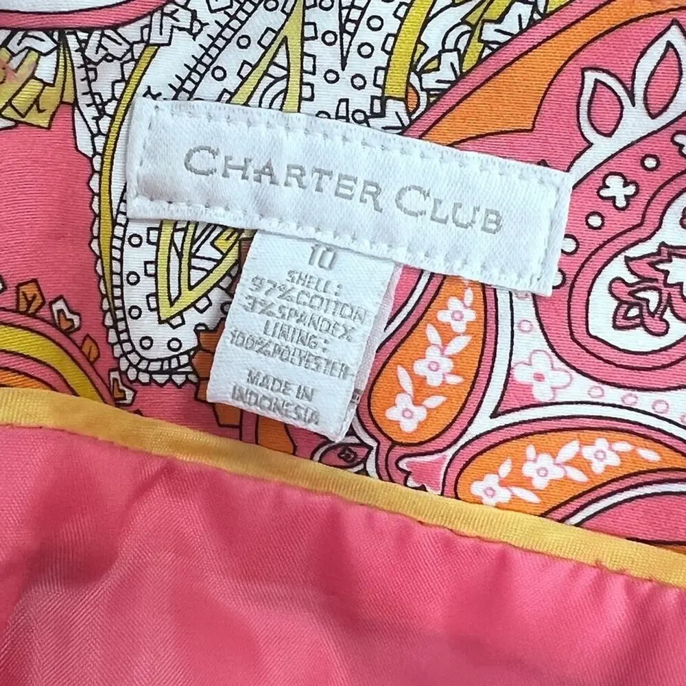CHARTER CLUB VTG  Paisley Pencil Skirt Coral, Orange, Yellow with pockets SZ 10